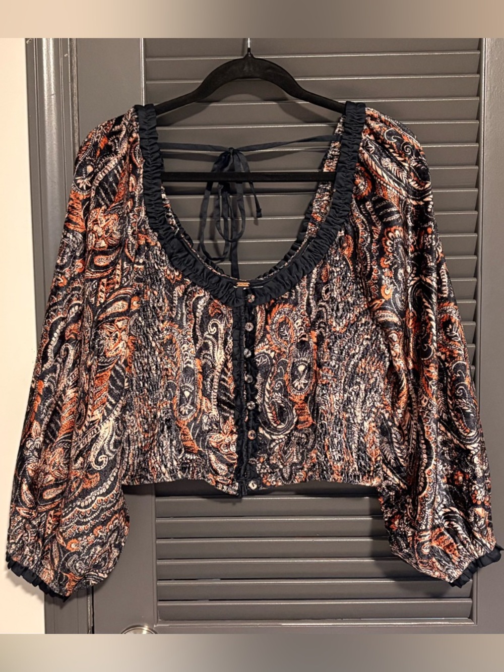 Free People Dare Me Paisley Velvet Blouse